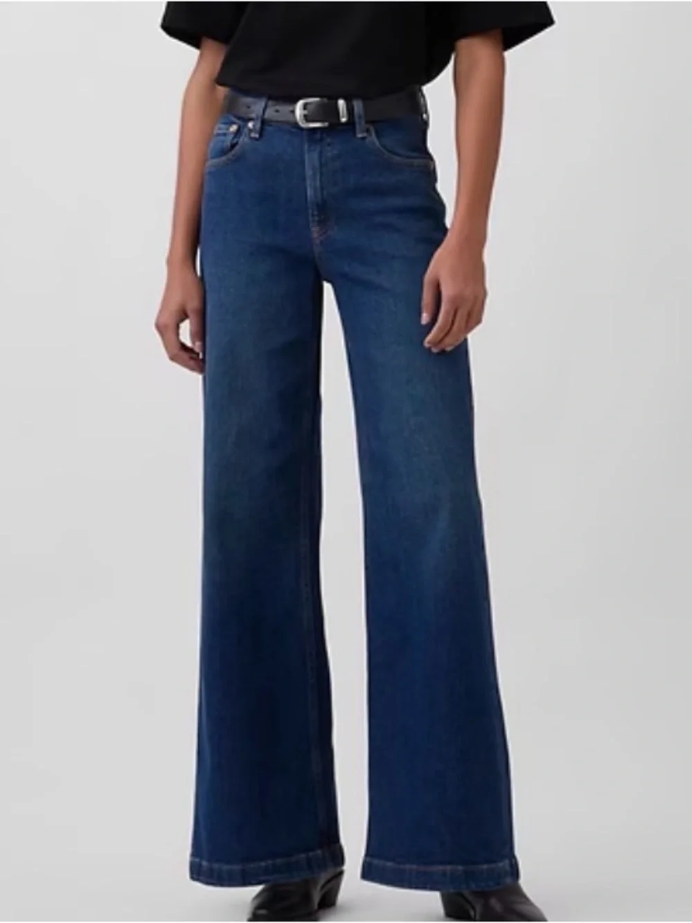 GAP High Rise Stride 2P Petite Wide Leg High Waist Rise Jeans Med-Dark Wash